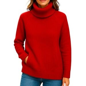 The Limited Heathered Red Wool Blend Cowl Turtleneck Sweater With Pockets Size S